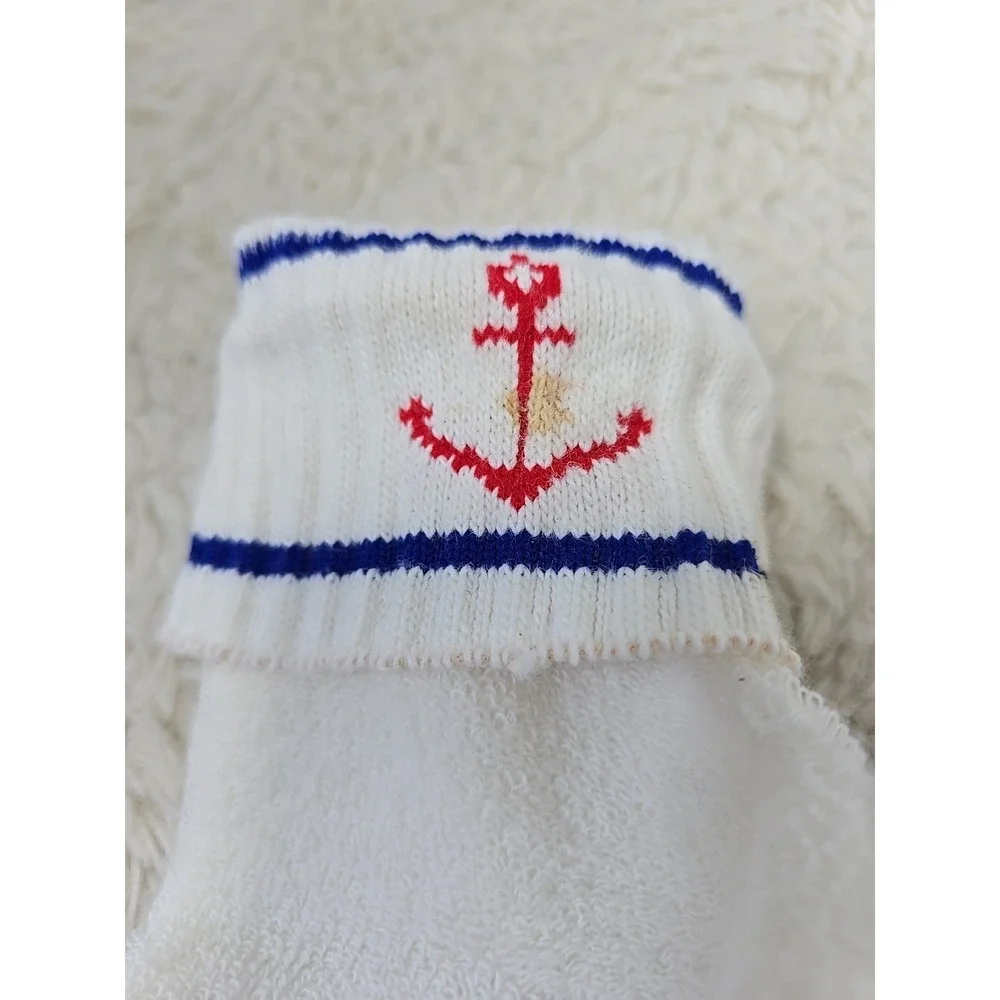 Vintage Sport Sox White Ankle Footie Socks Women's 9-11 Nautical Terry Cloth NWD